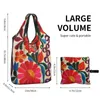 Förvaringspåsar mexikanska blommor broderi konst livsmedel på shoppingväska kvinnor textil blommor folk shoppare stor kapacitet handväska