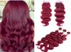 Brésilien borgogne vierge rouge cheveux humains tissages avec clôture supérieure vague de carrosserie 99J vin rouge 4x4 fermeture avant en dentelle avec 3bundles 4pcs6109779