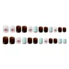 False Nails 24pcs Fake Pink Brown Blue Color Matching French Manicure For Women And Girls