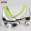 Skates à rouleaux en ligne de haute qualité Silver Roller Skates 4 Flash Wheels Balanced Skates Double Line Roule Skate Safety Beginners Sneakers Training Y240410