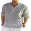 メンズカジュアルシャツTシャツアンダーシャツソリッドカラー長袖プラスサイズリネン