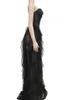 Abiti sexy urbani Beyprern Bellissimi volant Chffion Feather Maxi Dress Maxi Dress Elegant Mesh Corsetto lungo abiti da festa abiti da festa di compleanno 240410