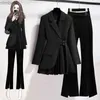 Women's Suits Blazers Women's Casual Blazer Jacket Matching Set Korean Elegant Spring Autumn Chic Suit Coat+Split Black Pants Two-piece Female Clothes C240410