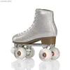 Skates à rouleaux en ligne 2023 femmes hommes roller patins argent 2 ligne double rangée 4 pus flash chaussures glissantes quadrilles baskets y240410