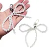 Keychains Bowknot Charm Phone Strap Imitation Pearl Keychain Acrylique Perle Course Femme Bag Ornement Bo