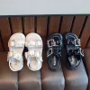 Spor ayakkabı yaz kızının sandaletler rhinestone tıknaz yumuşak deri çocuk kaydırıcıları rahat 2635 açık ayak parmağı şık siyah bej çocuk ayakkabıları