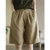2024 Summer Women Vintage Proste swobodne bawełniane lniane proste spodnie Kobieta solidna kieszonkowa kieszonkowa w talii luźne szorty plażowe ropa 240410