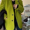 Женские костюмы Blazers Unxx Осенняя зима Негабарированная повседневная стильная зеленая шерстяные пиджаки Женщины на плече