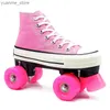 Inline rullskridskor rosa kvinnor dubbel rad duk rullskridskor skor patins med 4 hjul som glider inline quad sneakers träning y240410