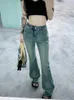 Jeans femininos Selgiri Lace Up Bolsões Flare perna Mulheres Y2K Moda coreana vintage Slim All-Match Streetwear High Wand 2024