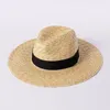 Chapeaux d'été faits à la main pour femmes larges bord panama groupe de ruban de soleil paille Fedora Hat Holiday Beach 240410