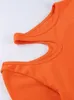 Sexy creux de femmes T-shirt décontracté cou rond manche longue skinny tops cardés automne solide élégant bas de base 240403