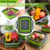 Square Compapible Colander Silicone Kitchen Fruit Vegetabiliska tvättkorg Silit Fällbar dräneringskök Gadgets Tools