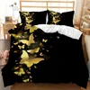 Ensembles de literie Couvrette de couette avec glissière Coundre Councillet 3D Black Gold Butterfly for Wedding