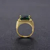 Anneaux de bande Hoyon Ring Jade Mens Bijoux Retro Style Square Ring ethnique 14K Or Boîte-cadeau Green Diamond Ring J240410