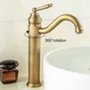 Höga kranar badrum diskbänk kallt varmt vatten mixer kran antik brons badrum kran 360 grader sväng elf5002a