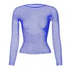 Kvinnor Fishnet Mesh toppar 6 färger sexiga se genom t-shirt mager goth ihålig ut långärmad skjortor skiva toppskjorta streetwear 240410