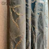 Curtains for Living Dining Room Bedroom Dark Blue Embossed Three-dimensional Gold Silk Leaf Curtain Modern Light Luxury Shading