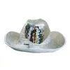 Berets Glitter Mirror Disco Cowboy Hat Hat Ball Ball Hats for DJ sequins Cap Club Stage Bar Dance Dance