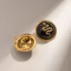 Designer Earrings for Women Plated 18k Gold Stainless Steel Black Dropped Oil Round Snake Relief Earrings Wholesale Free Shipping