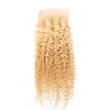 613 miód blondynka Kinky Curly 4x4 Lace Closure Free Part Parter Transpare koronkowe 100% ludzkie włosy wstępnie wyrzucone z włosami dziecięcymi 10-20 cali