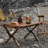 Camp Furniture Outdoor Beech Folding Table Camping Portable Solid Wood Egg Rolls Picnic BBQ