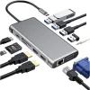 Станции 12 в 1 USB C Hub Dual Monitor Adapter Adapter Laptop Hub USB C до 2 HDMI 4K+VGA+Ethernet+100W PD+4USB+Audio для MacBook Pro OTG