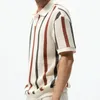남성용 폴로 섹시한 속이 빈 니트 폴로 셔츠 티셔츠 통기성 상단 줄무늬 색상 대비 비즈니스 캐주얼 점퍼