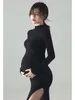 Sexy split side zwangerschapsjurken fotografie props zwarte lange zwangerschap kleding fotoshoot voor zwangere vrouwenjurk