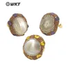 WT-MPR085 Handmade Design Gold Rhinestone And Freshwater Pearl Mabe Fashion Adjustable Zircon Ring 240403