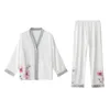 Casual Imprimer Fleur Satin Home Vêtements Pajamas à manches longues 2PCS PAJAMAS SUIT FEMMES SEXY VELLE SORME SEMBR