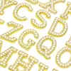 1Pcs Yellow Base English Letters Pearl Rhinestone Patches For Clothing Alphabet Rhinestones Applique For Hats Bags DIY Name 45MM