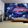 Trippy Sea Tapestry Whale Gelessafish Tapasches Underwater World Mysterious Space Mur suspendu Blue Purple Cosmic Galaxy