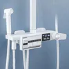Piano Thermostatic Shower System med ABS Rainfall Duschhuvud Mässing Badkar Mixer Tap Cheap White Piano Digital Shower Set