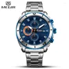 Armbandsur Megir Blue Dial Chronograph Sport Quartz Watches For Men's Fashion Rostfritt Steel Analog Male Luminous Hands