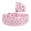 Largura PU Colar de couro de colar de estimação redonda Bling Rhinestone Puppy Dog Charking Colar para cães pequenos para cães médios