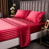 3/4 st Queen King Size Luxury Bed Sheet Set täcker Satin Svart Bedlakor Kudde Flat monterade dubbla ark sängkläder