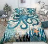 Literie de tortue de mer Collette de couette océan ensemble Teal Teal Mediterranean Marine Marine Ocean Polyester Litder Set queen King Twin Taille