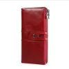 Plånböcker RFID Oil Wax Cow Leather Plånbok äkta Purse Woman's Man's Fashion Style Long Size High Quality Black Red CoF308s