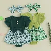 Rompers Pudcoco Born Baby Girl St Patrick S Day Outfit Clover Romper Dress Ruffle Short Sleeve Jumpsuit Bodysuit With Headband 0-18M