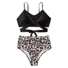 Women's Swimwear Women Swimsuit Floral Leaf Leopard Print Bikini Set With Back Straps High Waist Stretch Bottoms Sexy Summer Beachwear For