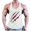 Summer Gym Plus Size Mens Beast Fitness Sports 100% Cotton Training Blood Claw Print I-formad Vest Personlighet 240329