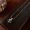 Titanium Steel Round Perle Collier de fleurs dégoulinant, petite chaîne de clavicule fraîche, à la mode polyvalente, collier personnalisé et élégant