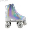 Inline Roller Skates Silver and Gold PVC Leather Roller Skates Double Row Women Men Adult Two Line Skateboard Shoes Patines With PU 4 Wheels Y240410