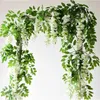 7ft 2m Flor String String Artificial Wisteria Vine Garland Plants Folhagem Flores de Folhagem ao ar livre Flores de parede de parede suspensa Fake Wedding246w