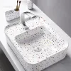 Vit badrumsvaskar moderna hushåll tvättställen terrazzo keramisk tvätt diskbänk nordik ovanför bänkskåp toalettbänk diskbänk