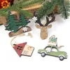 2pcs vintage imprimé en bois imprimé cerf / arbre / voiture pendentifs de Noël ornements diy artisans en bois enfants cadeau décor ornements d'arbre de Noël décor