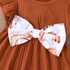 Girl's Dresses Baby Girl Clothes Ribbed Brown/White Rainbow Star Print Ruffled Flutter Sleeve Bowknot Dress Kid Clothing High Quality L47