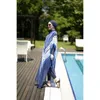 Costumi da bagno musulmani donne lago blu twill stampato modesto hijab maniche lunghe costume da bagno sportivo 4 pezzi lslamic burkinis indossa costume da bagno