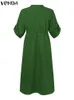 Plus storlek 5xl Vonda Elegant Long Maxi Dress Women Elastic midja lång ärm Solid Vestido Autumn V Neck Bandage Retro Robe 240329